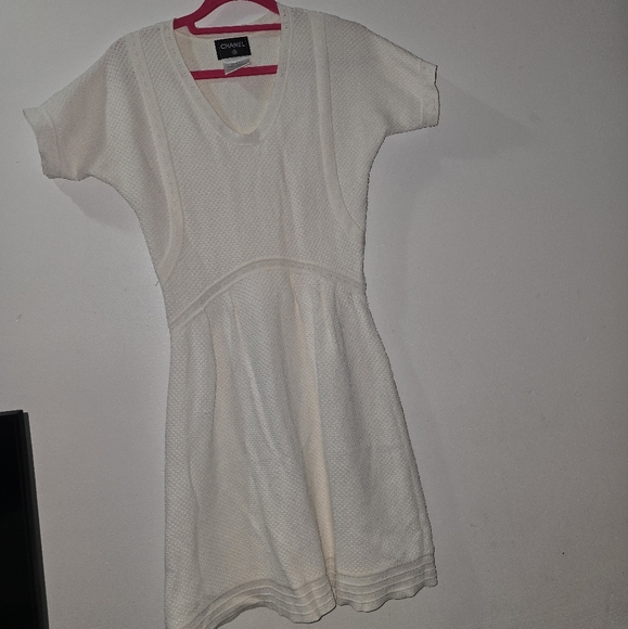 CHANEL White Fit and Flare Mini Dress with Dolman Sleeves - Picture 1 of 12